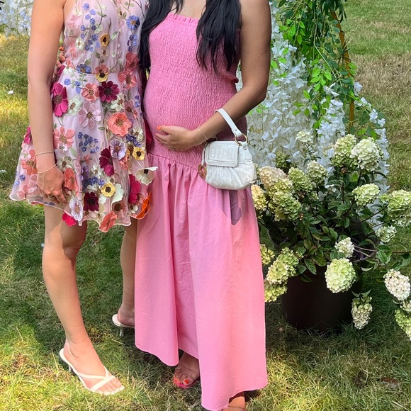 ASOS Design Drop Waist Shirred Dress in Pink - Picture 2 of 3